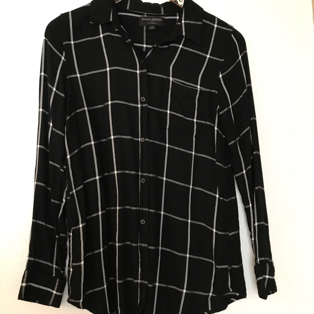 Banana Republic Black Checkered Blouse
